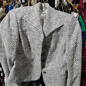 Talbots Black & White Tweed Blazer Jacket